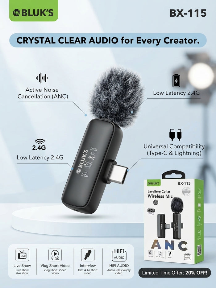 BLUK'S BX-115 Lavaliere Collar Wireless Mic (ANC)